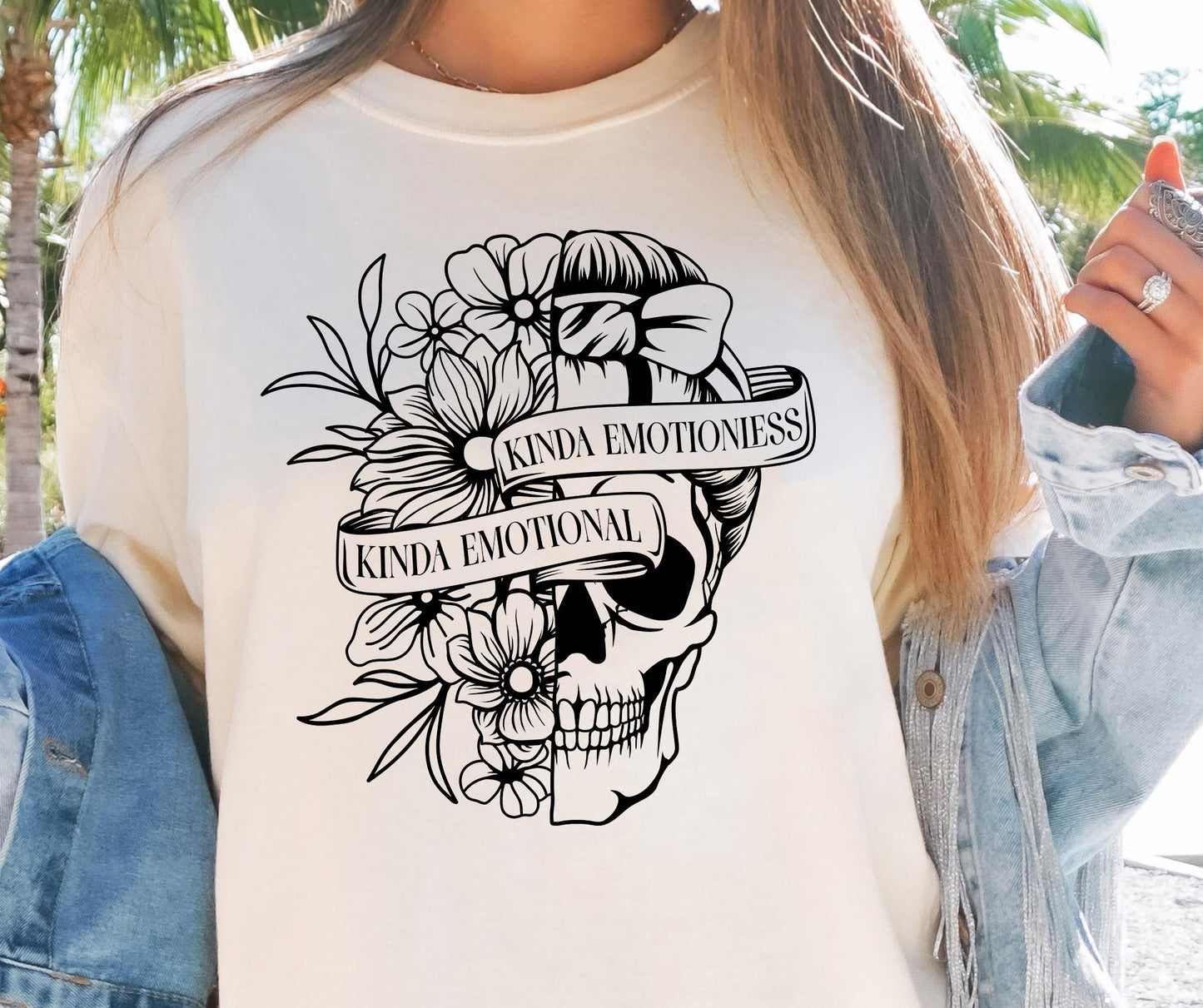 Kinda emotional kinda emotional skull  T-shirt Png Design, Skeleton Floral Sublimation, Motivational Digital Download PNG File