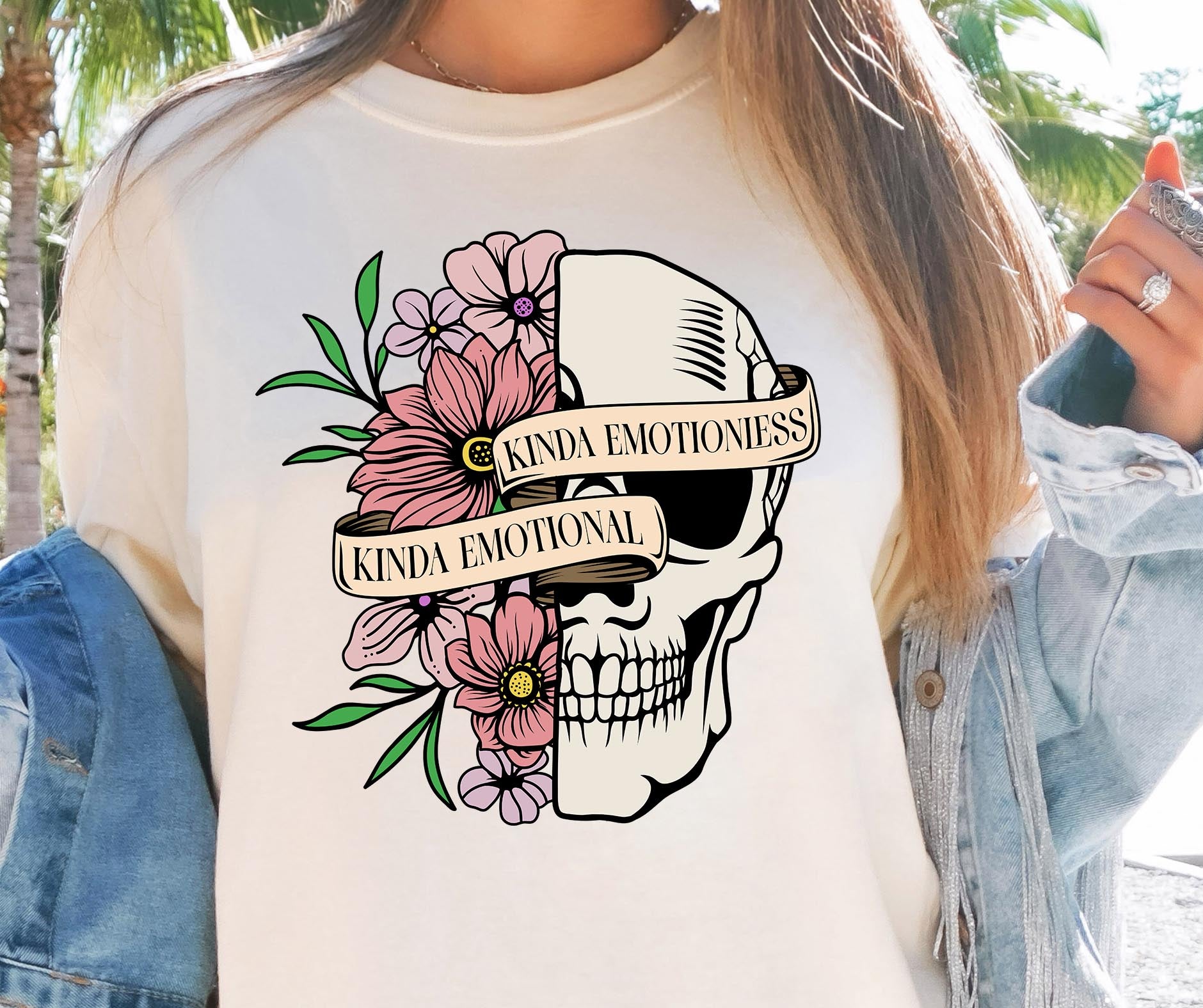 Sublimation PNG Sublimation PNG - Kinda emotional kinda emotionless boho T-shirt Png Design, Skeleton Floral Sublimation, Motivational Digital Download PNG File,-Tumblerwrapdesigns