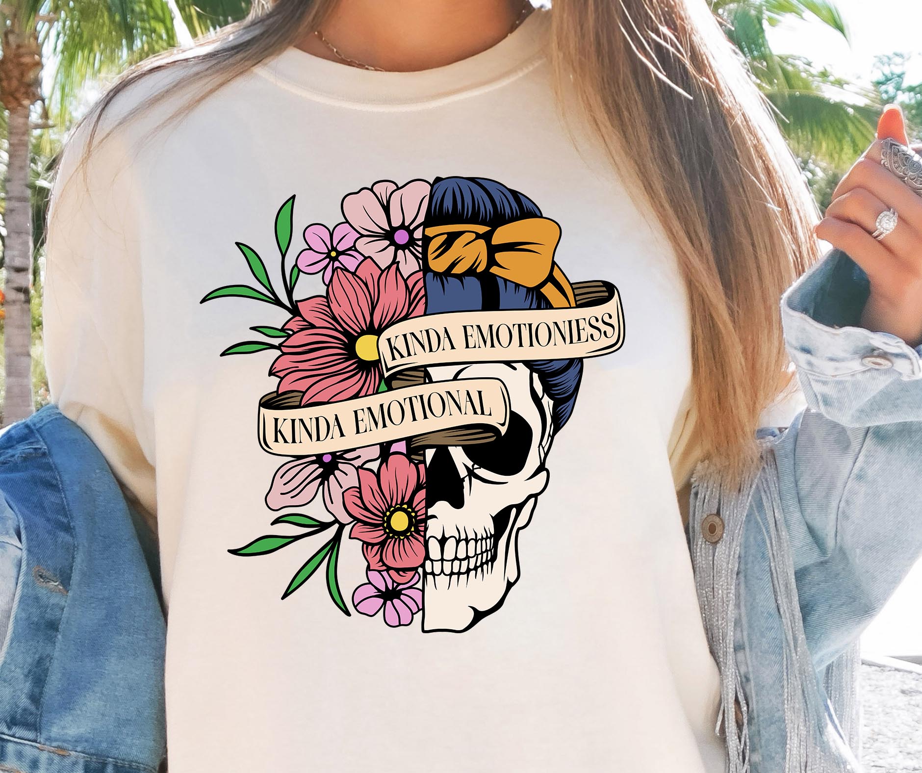 Sublimation PNG Sublimation PNG - Kinda Emotional Kinda Emotionless T-shirt Png Design, Skeleton Floral Sublimation, Motivational Digital Download PNG File,-Tumblerwrapdesigns