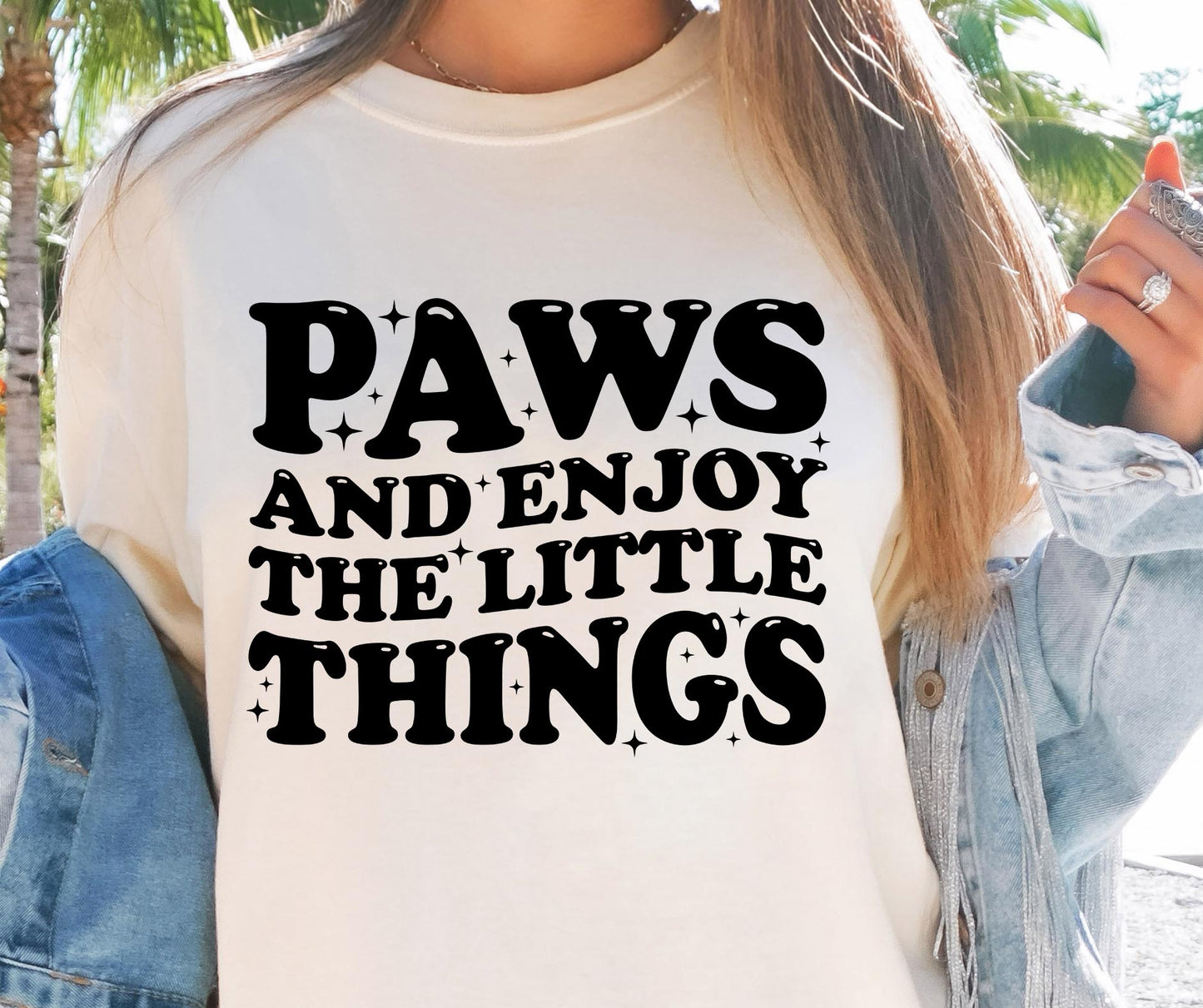 Paws and enjoy the little things wavy T-shirt Svg Png Design, Retro Groovy Sublimation, Dog Mom  Digital Download PNG File, Svg File, Commercial Use Matching Pocket Front Back