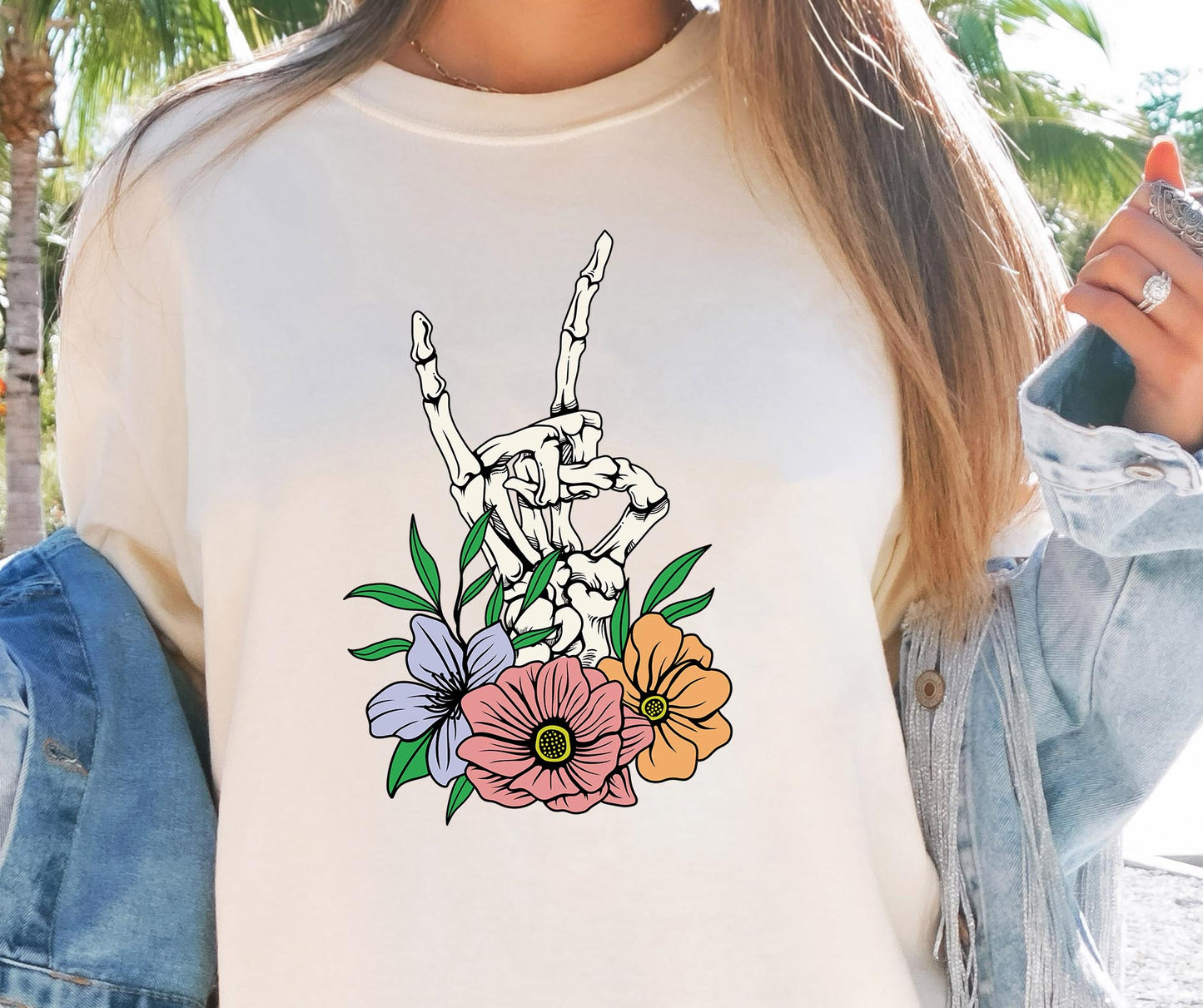 Sublimation PNG Sublimation PNG - Rock hand sign Skellie T-shirt Png Design, Skeleton Floral Sublimation, Motivational Digital Download PNG File,-Tumblerwrapdesigns