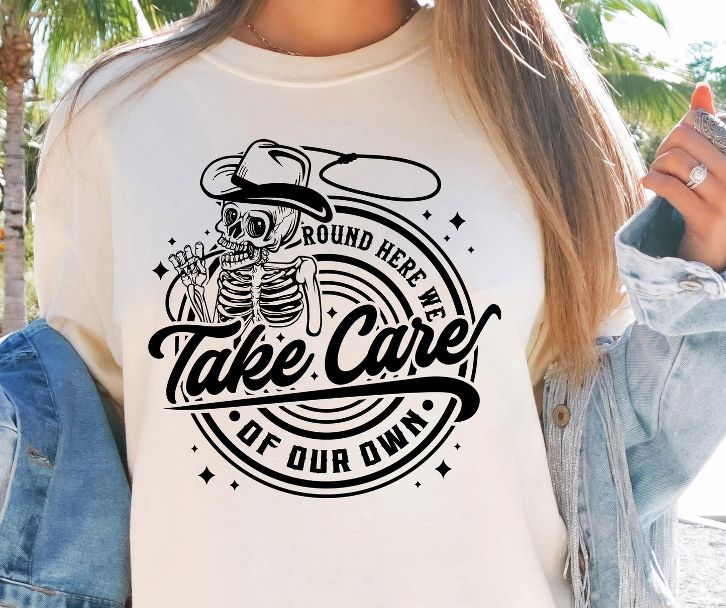 ROUND HERE WE TAKE CARE OF OUR OWN SVG and PNG, Retro Font T-shirt Design, Svg Files For Cricut, Silhouette, Digital Download (1)