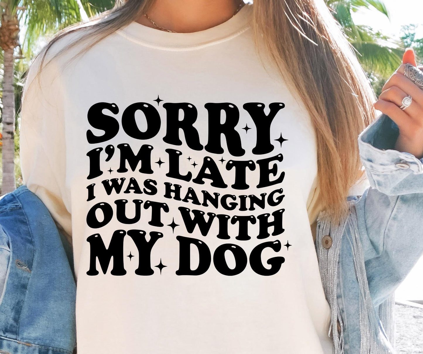 Sorry im late i wa hanging with my dog T-shirt Svg Png Design, Retro Groovy Sublimation, Dog Mom  Digital Download PNG File, Svg File, Commercial Use Matching Pocket Front Back